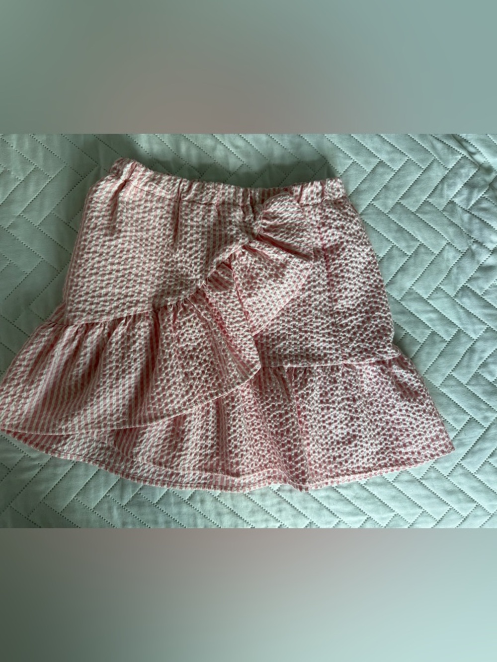 Girls Pink Ruffled Seersucker Skirt